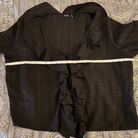 Black Boho Tie Front Long Sleeve Blouse - Picture 6 of 8